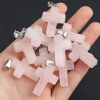 2Pcs Necklace Pendant Natural Stone Cross-Shaped Rose Quartz Pendant For Jewelry Making DIY Necklace Bracelet Earring Accessory