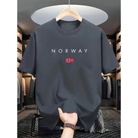 Men's summer 100% pure cotton fashionable sports casual loose NORWAY pattern printed round neck short sleeved T-shirt top