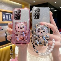 Note8 Note9 Note10 Note20 Flower Strap Bear Phone Holder Case On For Samsung Galaxy Note 8 9 10 20 Plus Ultra Stand Cover