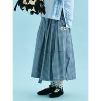 2025 New Checkered Skirt Blue White Bow Waist Coastal Summer Casual Resort skirt 255012