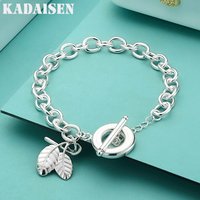 925 Sterling Silver Double Leaf Pendant Bracelet For Women Wedding Party OT Chain Fashion Jewelry