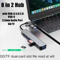 Type-C HUB 8 in 2 USB With Splitter Card Reader USB-C Port USB 3.0 / 2.0 SD/TF Splitter Card Reader Docking Station for MacBook