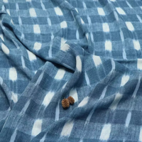 1meter Plant Dyed Blue Tie Dye Checkered Ramie Silk Fabric Summer Dress Shirt Tablecloth Handmade DIY Home Clothing Material