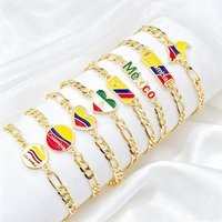 New Colombia Mexico Flag Cuban Link Chain Bracelet for Women Men Enamel Country Map Heart Charm Bracelet Patriotic Jewelry Gift