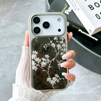 White Flowers Birds Pattern Epoxy Phone Case for iPhone 17 16 15 14 13 Pro Promax 16 Plus 17 Air Dustproof Drop Glue Back Cover