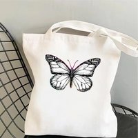 Women Cotton Shoulder Bag Graffiti Style Butterfly Amazing Print Shopping Handbag Large Capacity Reusable Grocery Bags