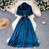 Long Dress Women Dresses A Line Vestidos Y2k Streetwear Short Sleeve Elegant Turn Down Collar Party Night Work 2026 Summer