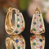 Delicate Hoop Earrings For Women Luxury Bright Cubic Zircon Ear Accessories Wedding Party Aesthetic Gorgeous Jewelry
