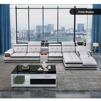 New electric massage leather sofa modern simple living room small apartment top-layer cowhide sofa combination projector