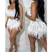 Sexy Women's Two Piece Sets Spaghetti Strap Crop Crochet Outfit Trendy Fashionable Spring 2025 Ladies' Ensemble