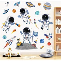 Cartoon Space Astronaut Wall Stickers Playroom Rocket Universe Space Planets Wall Decals Baby Nursery Boys Bedroom Decor