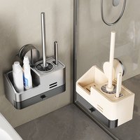 Wall-Mounted Bathroom Storage Rack With Suction Cup Toilet Brush No Drilling Required - New Toilet Brush For Spotless Cleaning