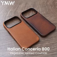 YMW Handmade Italian Genuine Leather Case for iPhone 17 16 15 Pro Max Magnetic Luxury Business Retro Cow Phone Cover