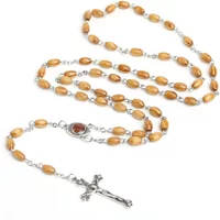 Catholic Wooden Rosary Beads Orthodox Cross Woven Rope Necklaces for Men Women Religious Praying Jewelry Collana