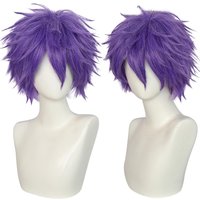 Synthetic Short Purple Straight Men's Cosplay Wig for Halloween Christmas School Thanksgiving Day Party Wigs