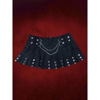 Summer Women's Punk Style Pleated Mini Skirt Metal Studs&Chain High Waist Y2K Aesthetic Casual Streetwear Gothic Short Skirt