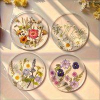 1/4Pcs 2D round Colorful Floral Printed Coasters Transparent Artistic Table Decor for Wedding Birthday Mother's Day Gifts