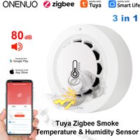 Tuya Zigbee BT Two Connection Smoke Detector Temperature Humidity Measurement Device 80dB Sound Alarm Remote Push Alert Function