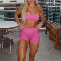 Impact Ignite Shorts Set 2 Pieces Seamless Yoga Set Workout Tracksuit Bandeau Bra and Sports Shorts Suits Fitness Gym Set