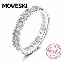 S925 Sterling Silver Full Eternity Moissanite Ring for Women, Pave Band with Beaded Edge, Hypoallergenic Stackable Fine Jewelry