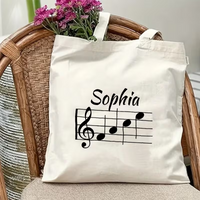 Music Note Canvas Tote Bag Treble Clef Staff Print Reusable Shoulder Bag Music Lover Gift Shopping Handbag For Women