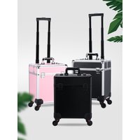 Aluminum Rolling Makeup Case Lockable Cosmetic Salon Organizer Trolley Case With Trays