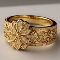Vintage Exquisite Hand Carved Flower Pattern Golden Plated Ring for Women Gorgeous Charm Banquet Anniversary Jewelry Accessories