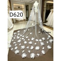 Many Styles Cathedral Wedding Veil 3D Tulle Flower Long Bridal Headpiece Sheer Tulle Veil Brides Romantic Wedding Accessory