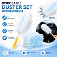 Soft Plush Disposable Duster Set with Handle and Refill Heads Static Dusting Cleaning Tool for Car Interior Home Furniture Shelv