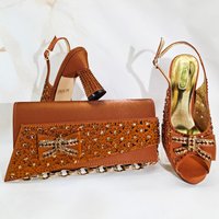 Ladies' Elegant Orange Women High Heel Shoes and Matching bag Set with Openwork Detailing Stylish Peep Toe Party Design 510-24