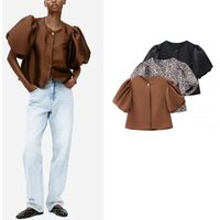 V-neck Bubble Short Sleeve Blazer Women Y2k Top Korean Fashion Jacket Casual Loose Coats White Black Blazer