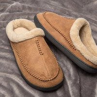 Chaussons pour hommes maison hiver intérieur en peluche chaussures chaudes fond épais en peluche imperméable en cuir maison pantoufles homme daim coton chaussures