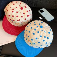 Korean Polka Dot Letter Embroidery Color Blocking Flat Brim Hip Hop Hat for Men and Women Outdoor Shade Adjustable Baseball Cap