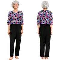 Women Alzheimer Elderly Anti-Strip Adaptive Jumpsuit Nursing Rompers 3/4 Sleeve Back Zipper Printed One-piece for Special Needs
