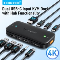 Lemorele H200 USB-C KVM Switch USB HUB 4k@60Hz Dual HDMI to HDMI 100W PD Plug And Play 480 Mbps KVM Switcher for PC Laptop
