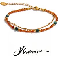 Yhpup New Arrivals Handmade Jewelry Strawberry Quartz Beryl Crystal Beads Chain Stacking Bracelet Bangle PVD Plated