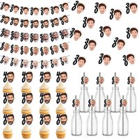 Custom 30 40 50 60 70 Years Birthday Photo Banner Personalized 30th Birthday Favor Cupcake Topper Straws Stickers Birthday Decor