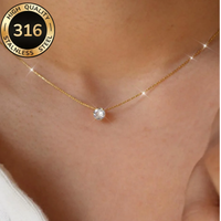 Dainty Minimalist Zircon Charm Anti Tarnish Chain Round Clear Cz Stone Necklace for Women Stainless Steel Gold Plated Jewelry