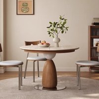 90cm 100cm 110cm Modern luxury rock slab retractable round dining table and sets 4 chairs dining rooms pliante kitchen furniture