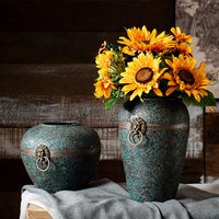 New retro vintage foyer living room home decor with dried flowers and water cured ceramic vases