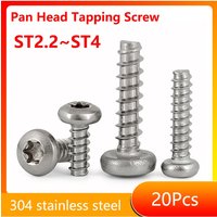 20Pcs ST2.2 ~ST4.2 304 Stainless Steel Pan Head Tapping Screw for Plastic Stainless Steel Round Six Lobe Self Tapping Screw