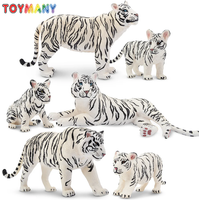 6Pcs Simulation White Tiger Family Wildlife Animal Model Toy Mini Figures Dolls Action Figurines Toys for Children Set Gift