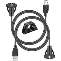 Buckle Flush Panel Mount USB Extension Cable 1m - USB 3.0/2.0 Male to Female for Car Truck Boat, Fast Charging & Data Transfer