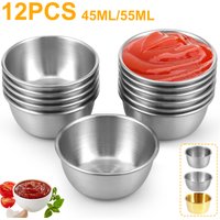 12Pcs Sauce Dipping Bowl 304 Stainless Steel Dipping Cups Individual Round Sauce Dishes 45/55ml Mini Reusable Seasoning Cups