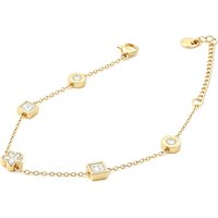 JeeMango Stainless Steel Cubic Zirconia Flower Square Charm Bracelet For Women Fashion Waterproof Wrist Chain Jewelry B26024
