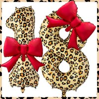2Pcs Leopard Print Number Bow Balloon Set Red Bow Aluminum Film Balloon for Birthday Party, Anniversary Decor, Photography Props