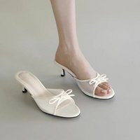 2026 New Fashion Bow Sandals Summer Classic Solid Color Stiletto Heel Women's Slippers Sexy Pointed Toe Banquet Women High Heels