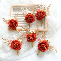 Orange Wrist Corsage and Boutonniere Flower On Wrist for Bride Bridesmaid Wedding Boutonniere for Men Groom Groomsman Wedding