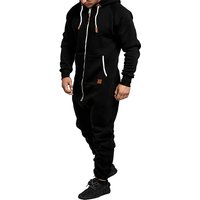 Men's Hooded Fleece Pyjamas Nightwear Autumn Winter Warm Long Sleeve Full Zipper Overalls Night Clothes