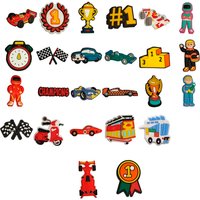 1PCS Kawaii Shoe Charms Racing Trophy Racer Timer Flag Medal Podium Motorcycle Car Tram Champions Hole Shoes Decorations